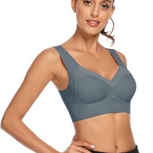 WOWENY NWT SLATE PADDED LONG LINE SMOOTH BACK WIDE STRAPS NO HOOKS NO WIRES BRA